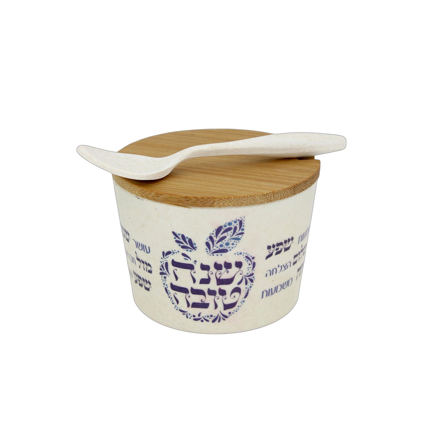 Bamboo Honey Dish "Shana Tovah" - Blue apple