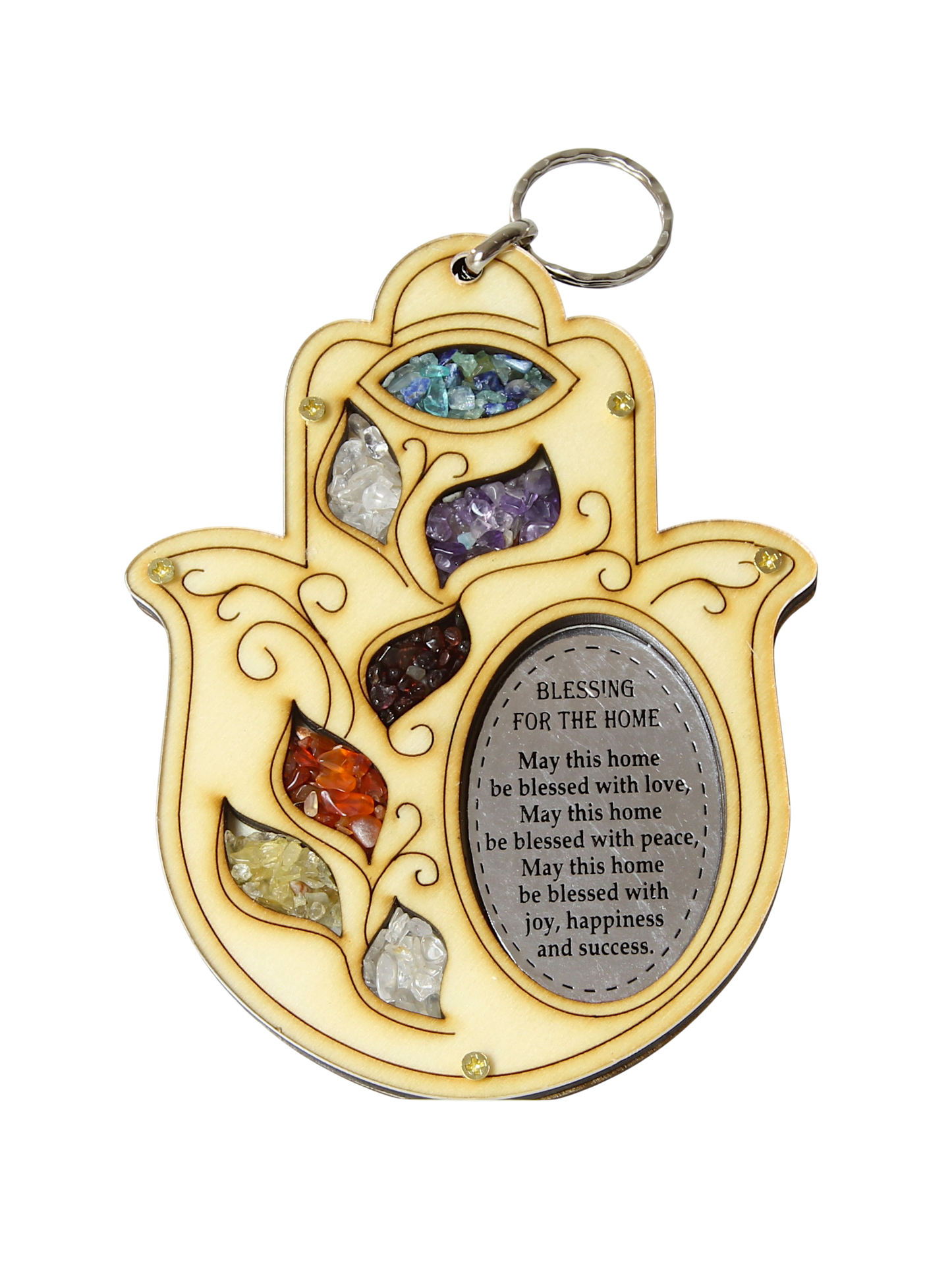 Wooden Hamsa wall hanging - Home Blessing (English)