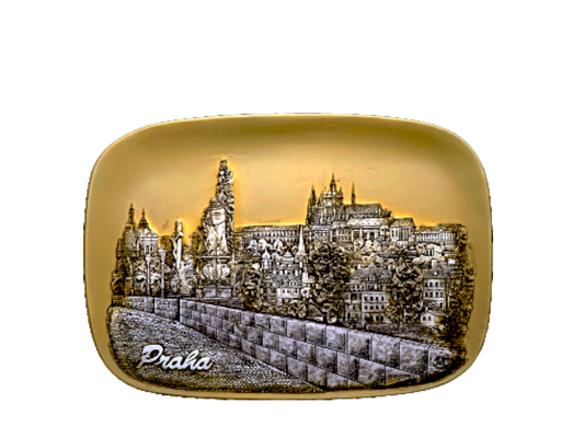 Ceramic tile with gold-toned Prague Castle and Charles Bridge design – Prague Judaica. - Daily - Prague Judaica