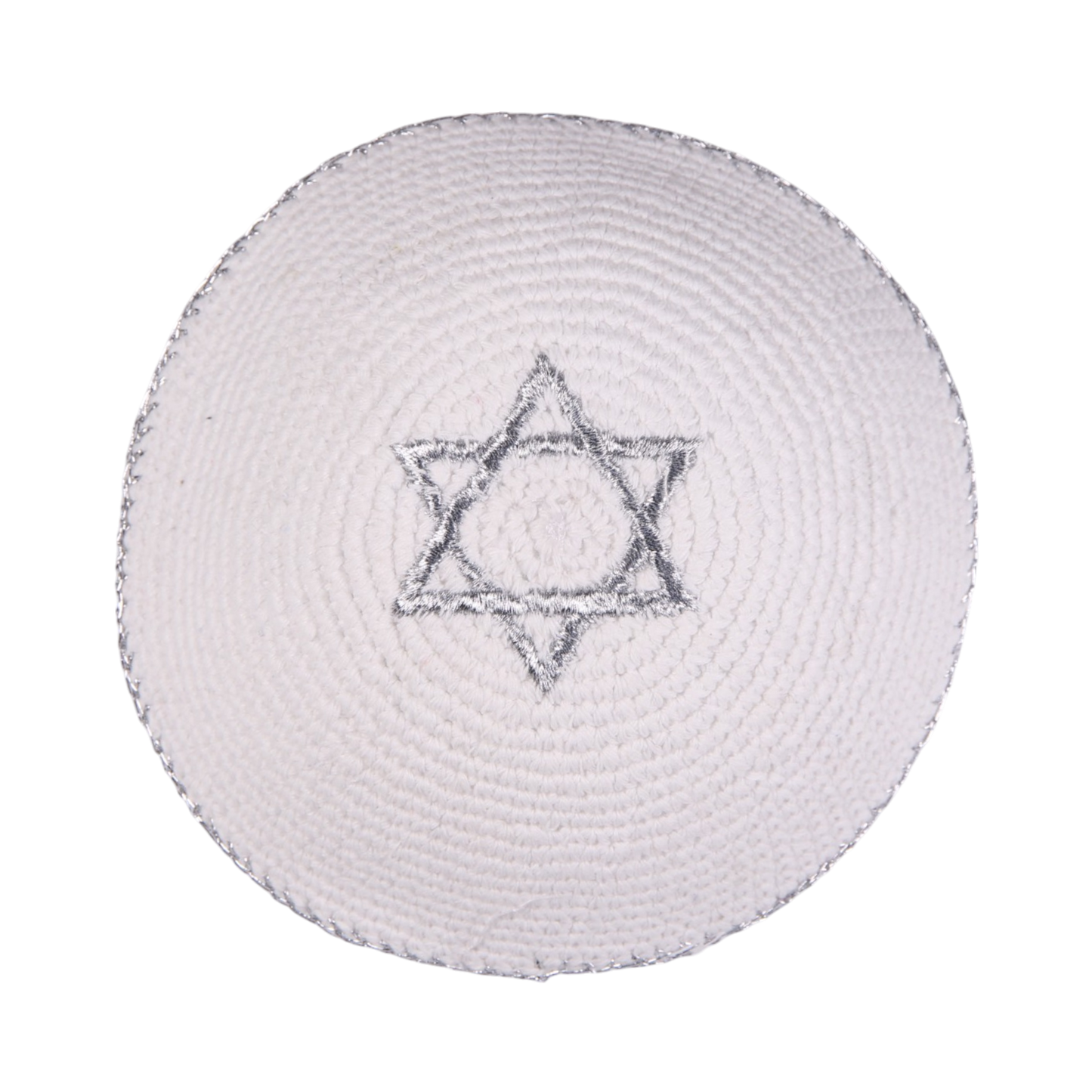 White knitted kippah with silver Star of David Judaica – Prague Judaica. - Default Title - Prague Judaica