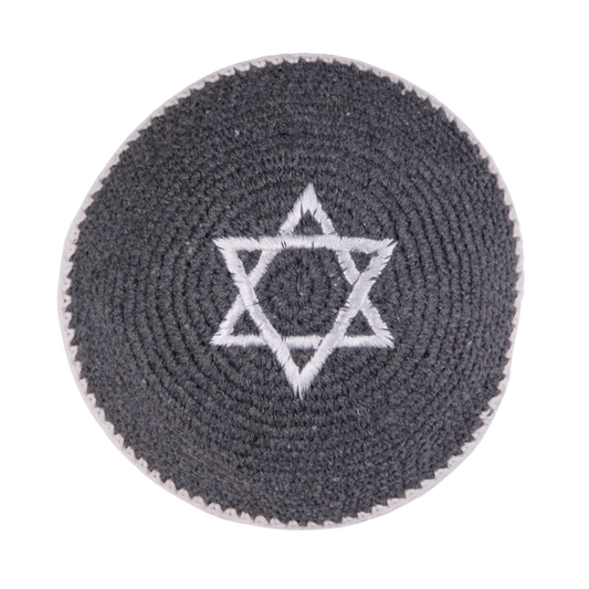 Knited Grey Kippah with White Magen David