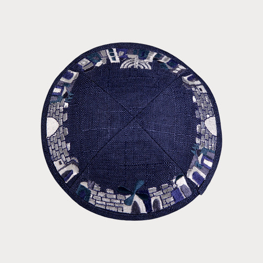 Linnen Kippah with hair pin - Dark Blue