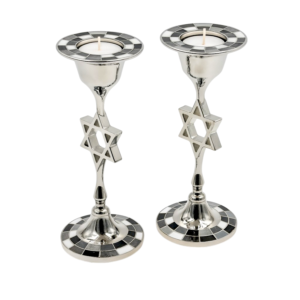 Modern Metal Candlesticks with Star of David