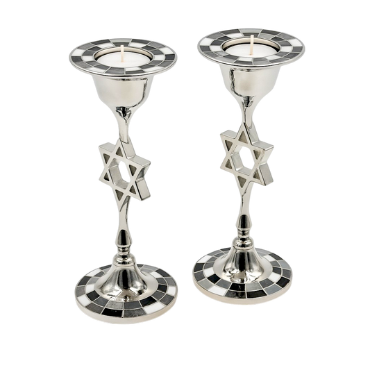 Modern Metal Candlesticks with Star of David