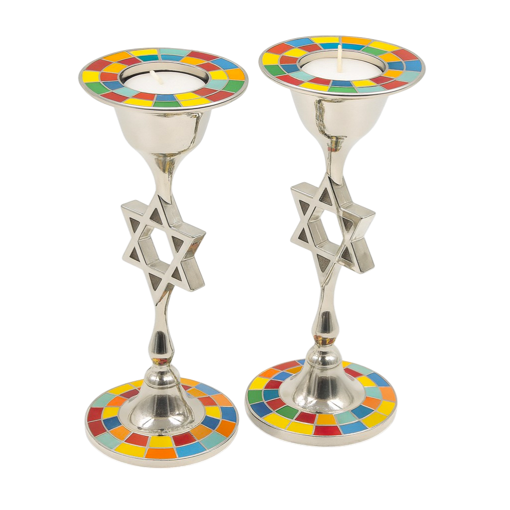 Modern Metal Candlesticks with Star of David
