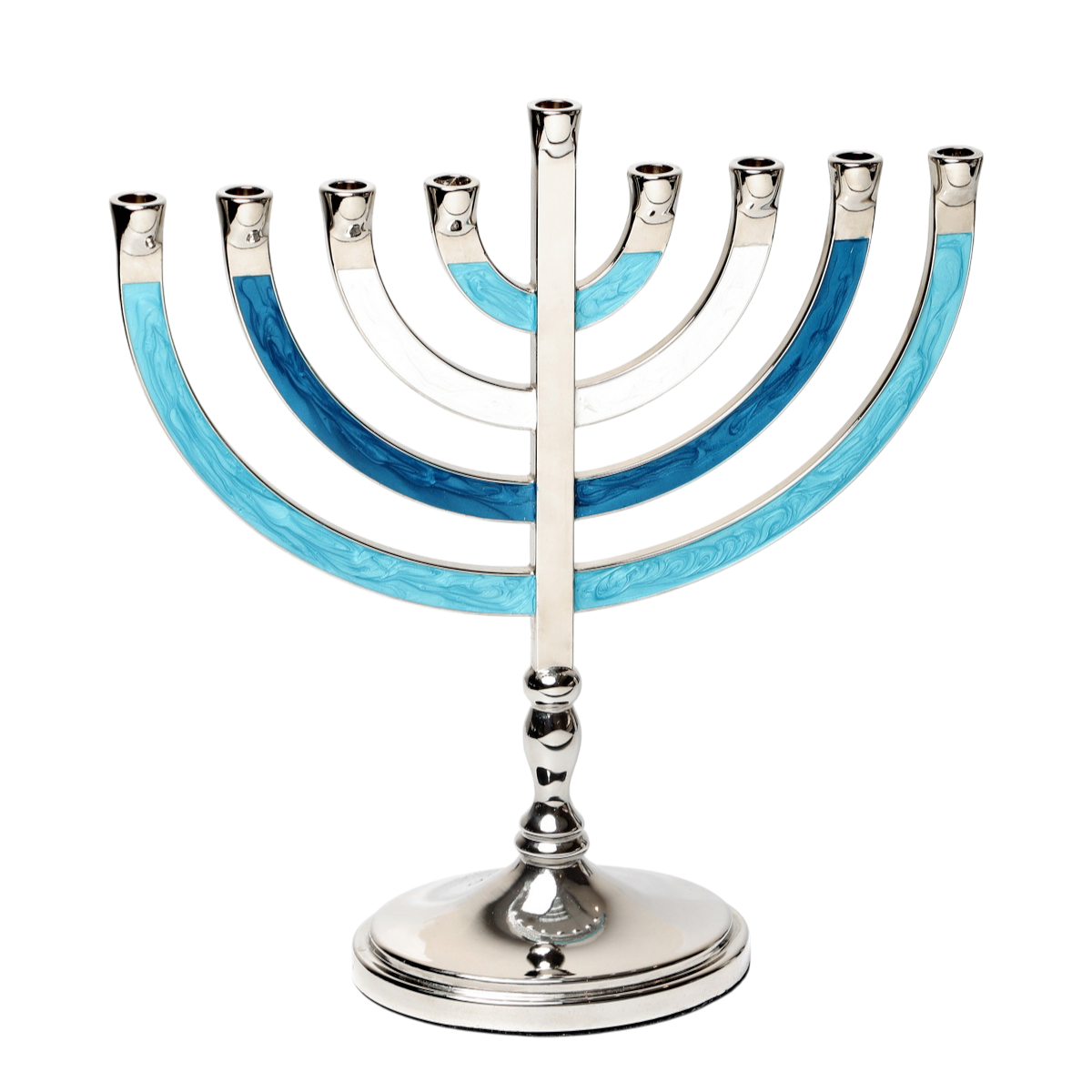 Chanukiah Menorah Silver Colour - Blue Tones Enamel