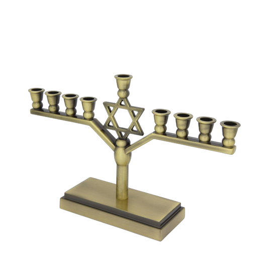 Chanukiah Menorah with Star of David - Old Brass