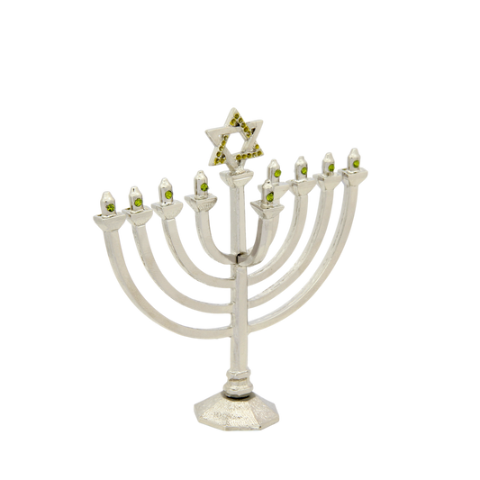 Crystal Mini-Chanukiah - Silver plated - Olivine