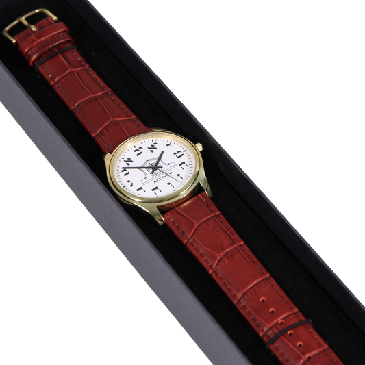 Mens Altneu Hebrew backwards watch - Dark Red
