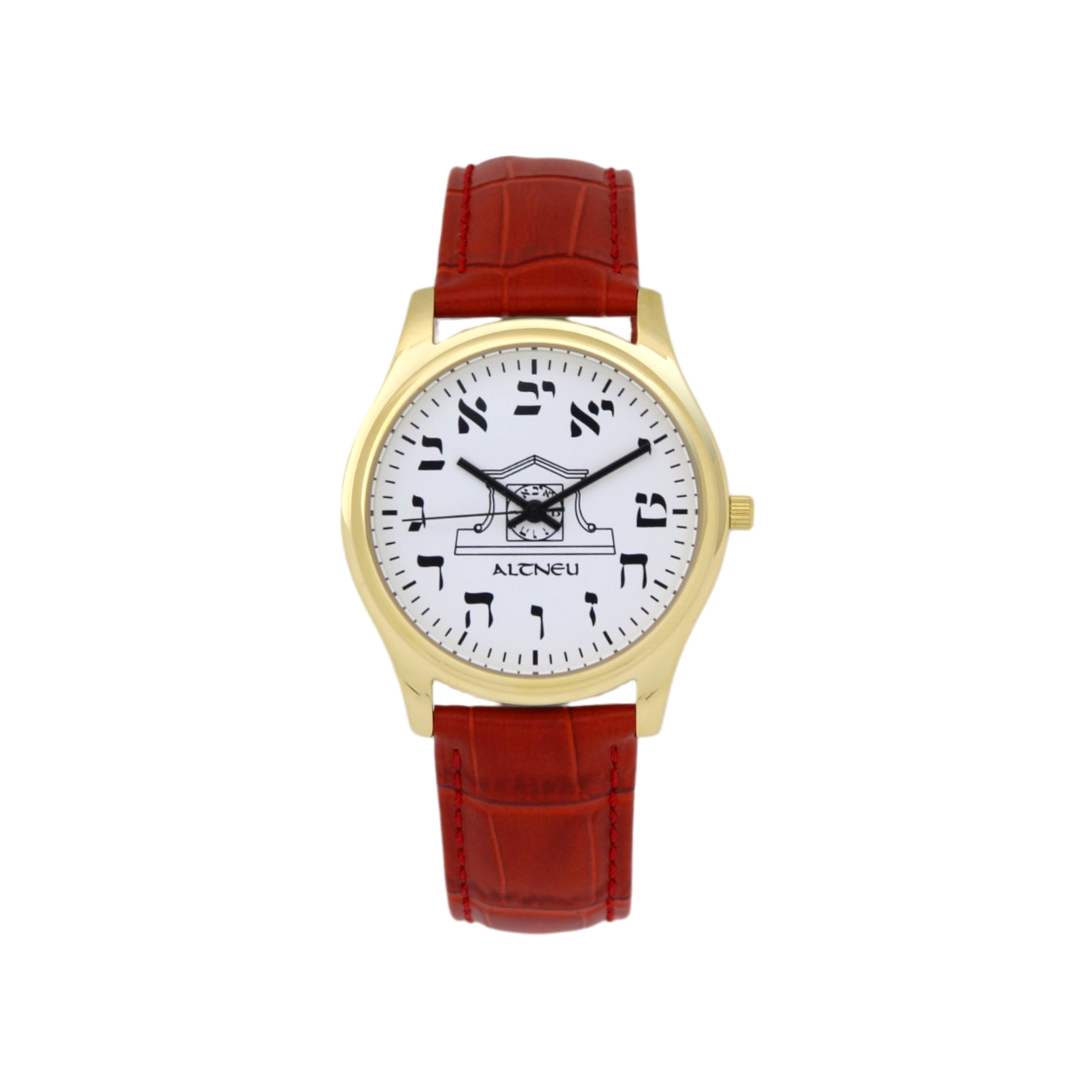 Mens Altneu Hebrew backwards watch - Red Leather