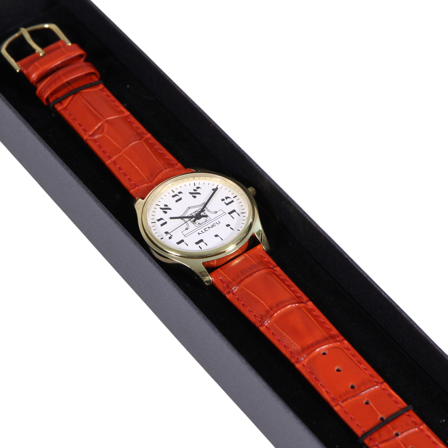 Mens Altneu Hebrew backwards watch - Red Leather
