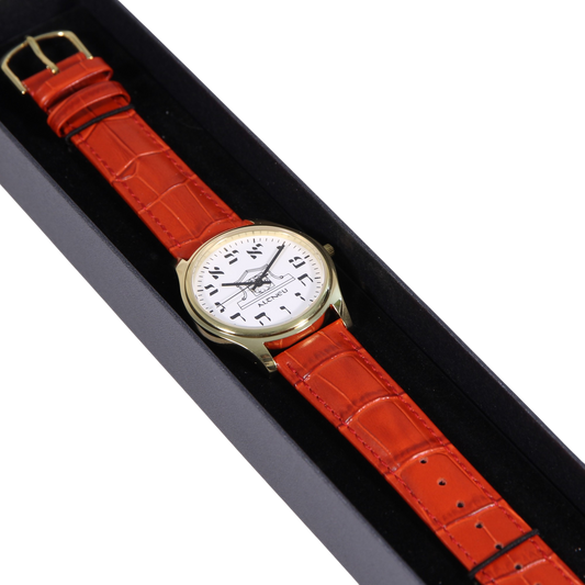 Mens Altneu Hebrew backwards watch - Red Leather