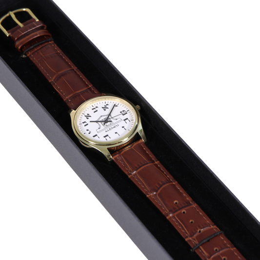 Mens Altneu Hebrew backwards watch - Dark Brown Leather