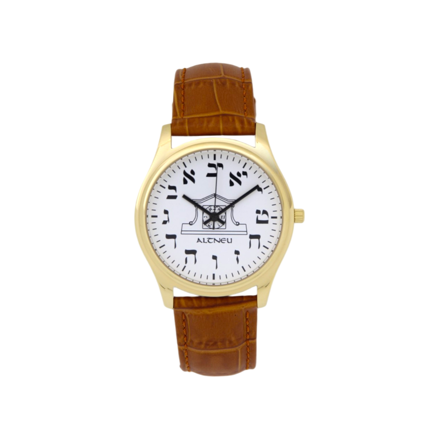 Mens Altneu Hebrew backwards watch - Light Brown Leather