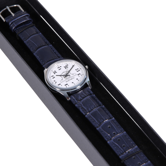 Mens Altneu Hebrew backwards watch - Blue Leather