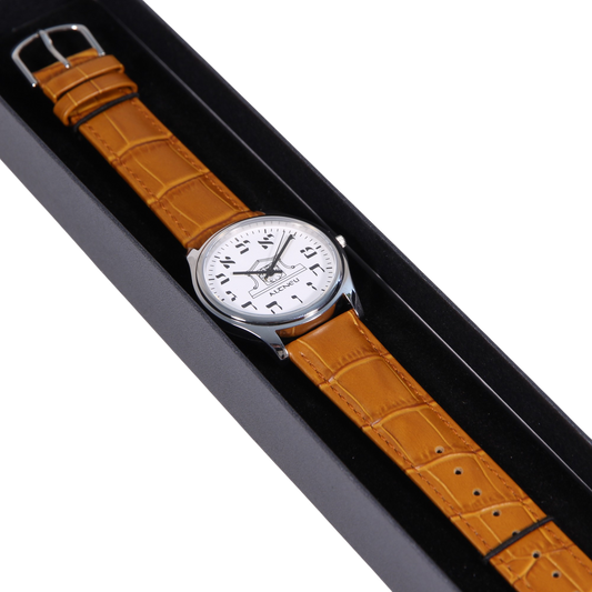 Mens Altneu Hebrew backwards watch - Light Brown Leather