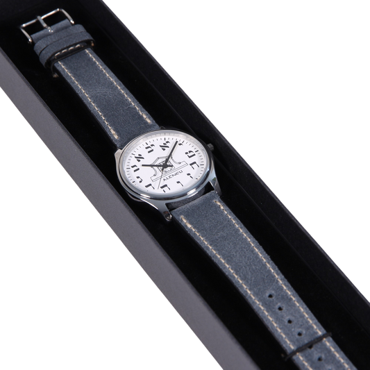 Mens Altneu Hebrew backwards watch - Blue Grey Leather