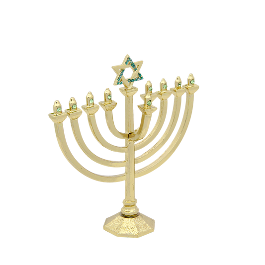 Crystal Mini-Chanukiah - Gold plated - Peridot