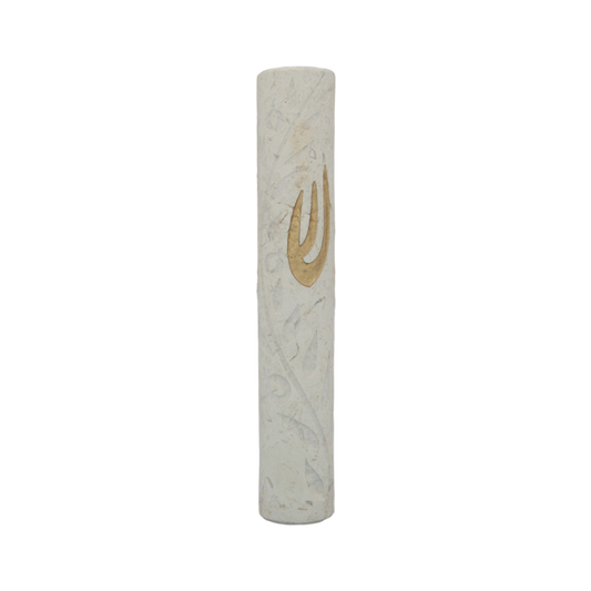 Jerusalem Stone Mezuzah with Shin - Floral motive