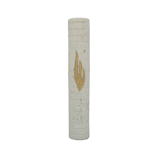 Jerusalem Stone Mezuzah with Shin - Horizontal Stripes