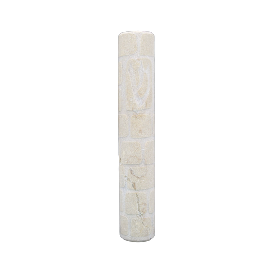 Jerusalem Stone Mezuzah with Shin - Creamy