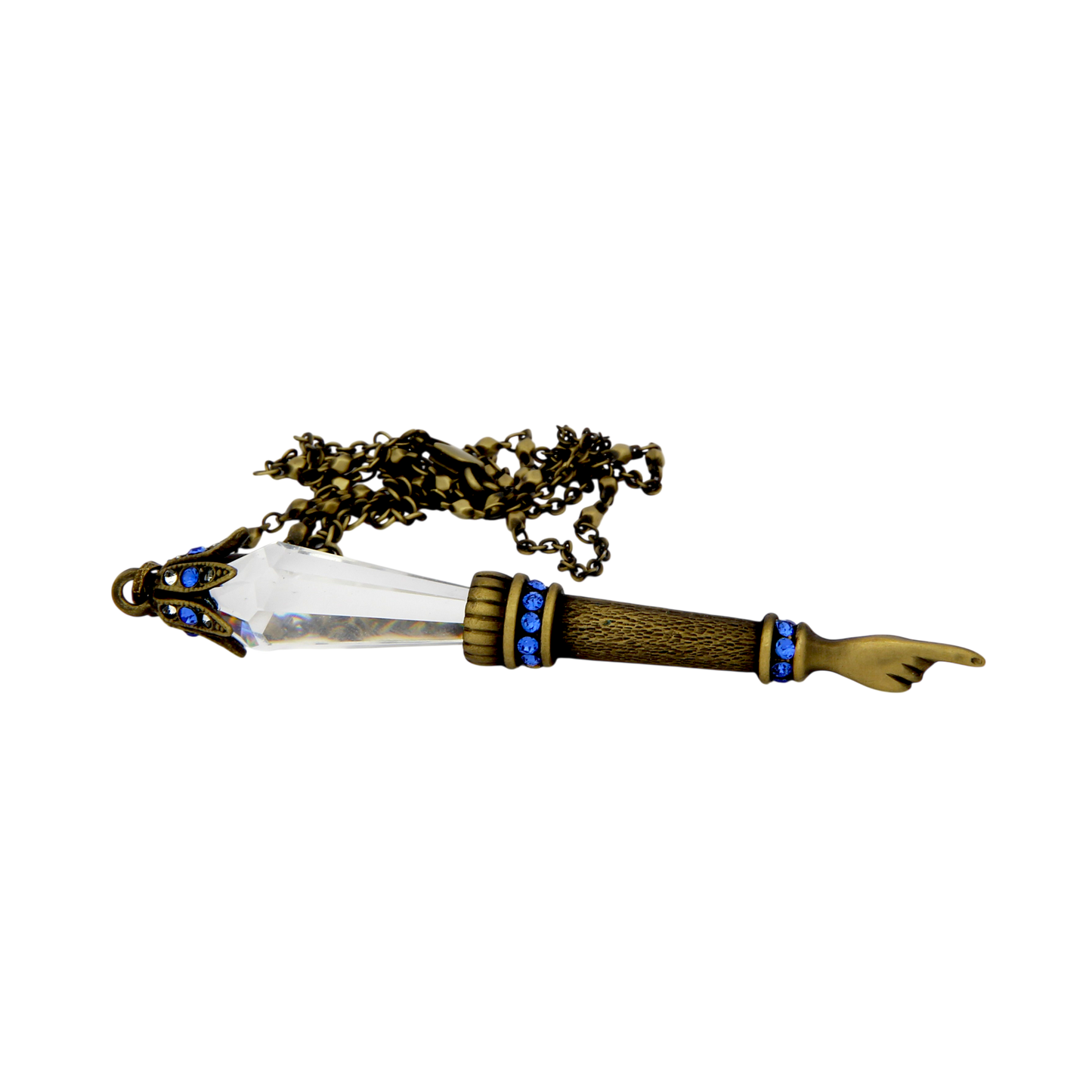 Crystal Torah Pointer Small - Old Brass - Sapphire