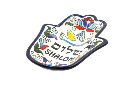 Armenian ceramic Hamsa bowl - Shalom