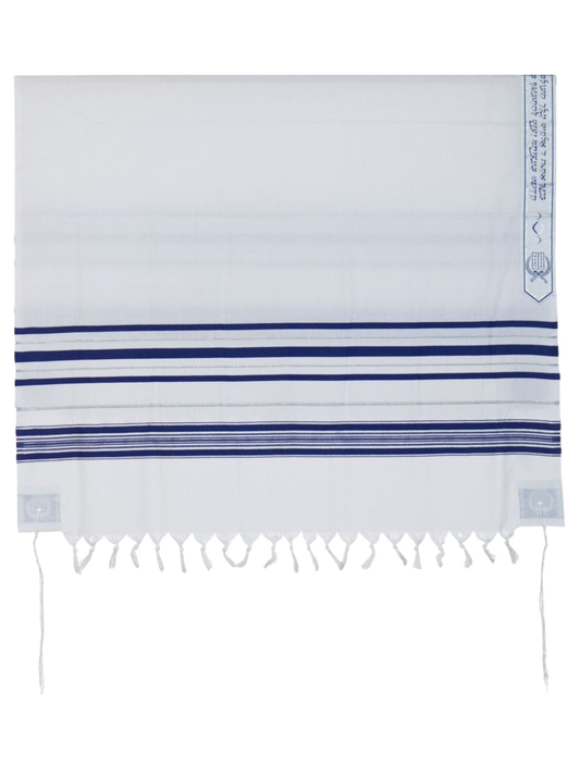 Pure Wool Tallit - Blue and Silver Stripes