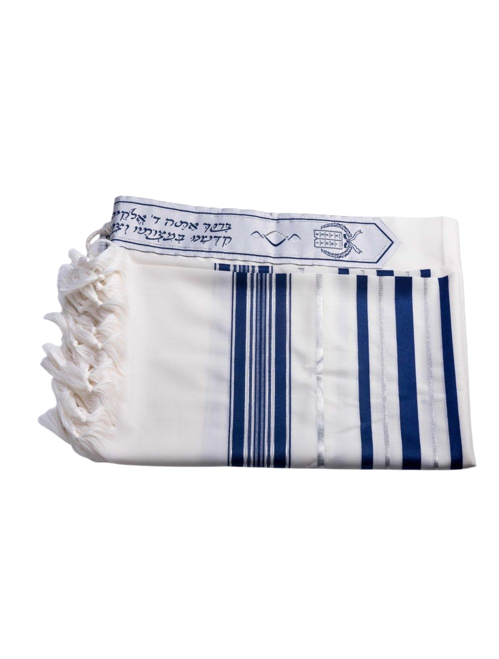 Talit z čisté vlny - modré a stříbrné pruhy