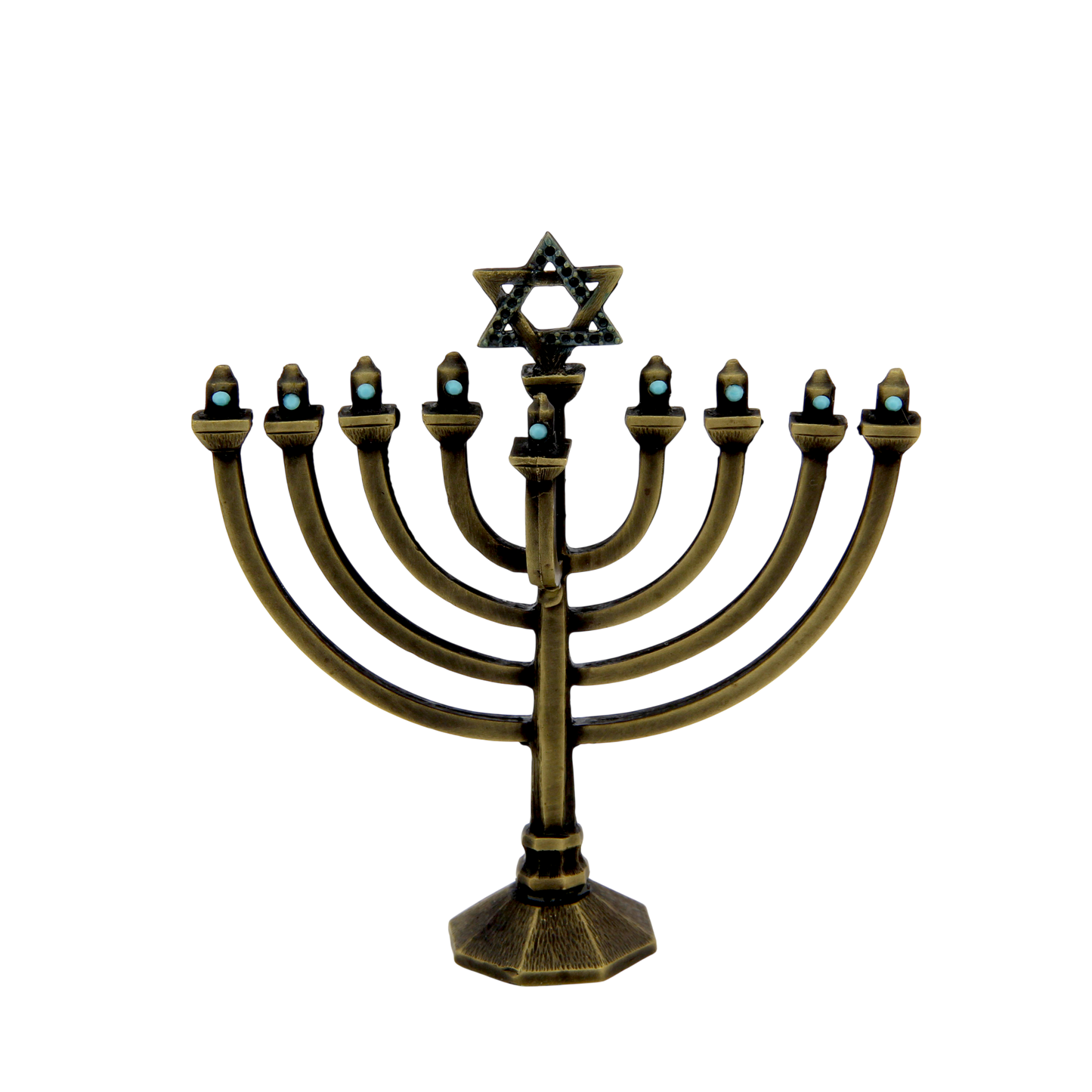 Crystal Mini-Chanukiah - Old Brass - Turquoise