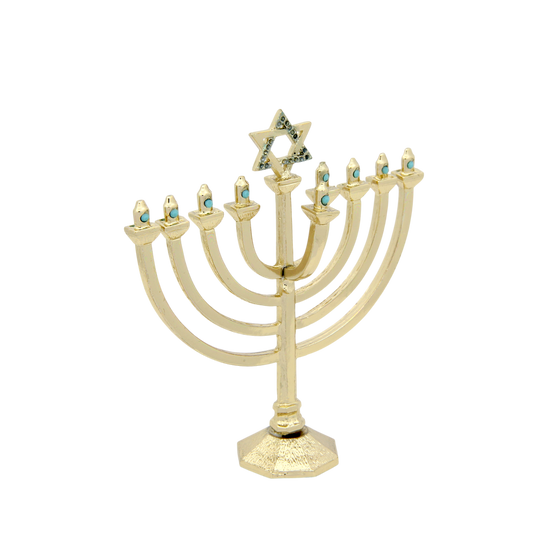 Crystal Mini-Chanukiah - Gold plated - Turquoise