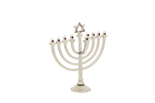 Crystal Mini-Chanukiah - Silver plated - Amethyst