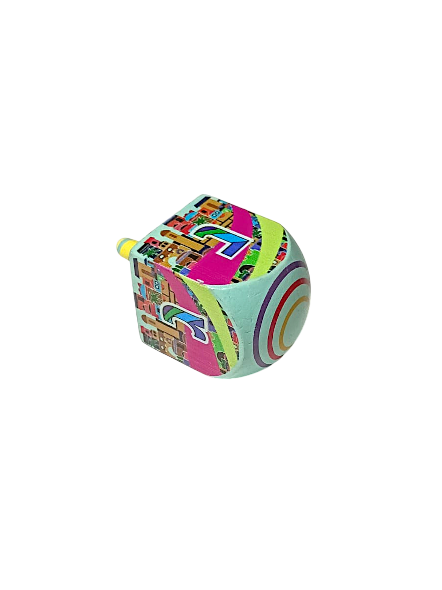 Wooden Dreidel - Jerusalem - Turquoise (Sham)