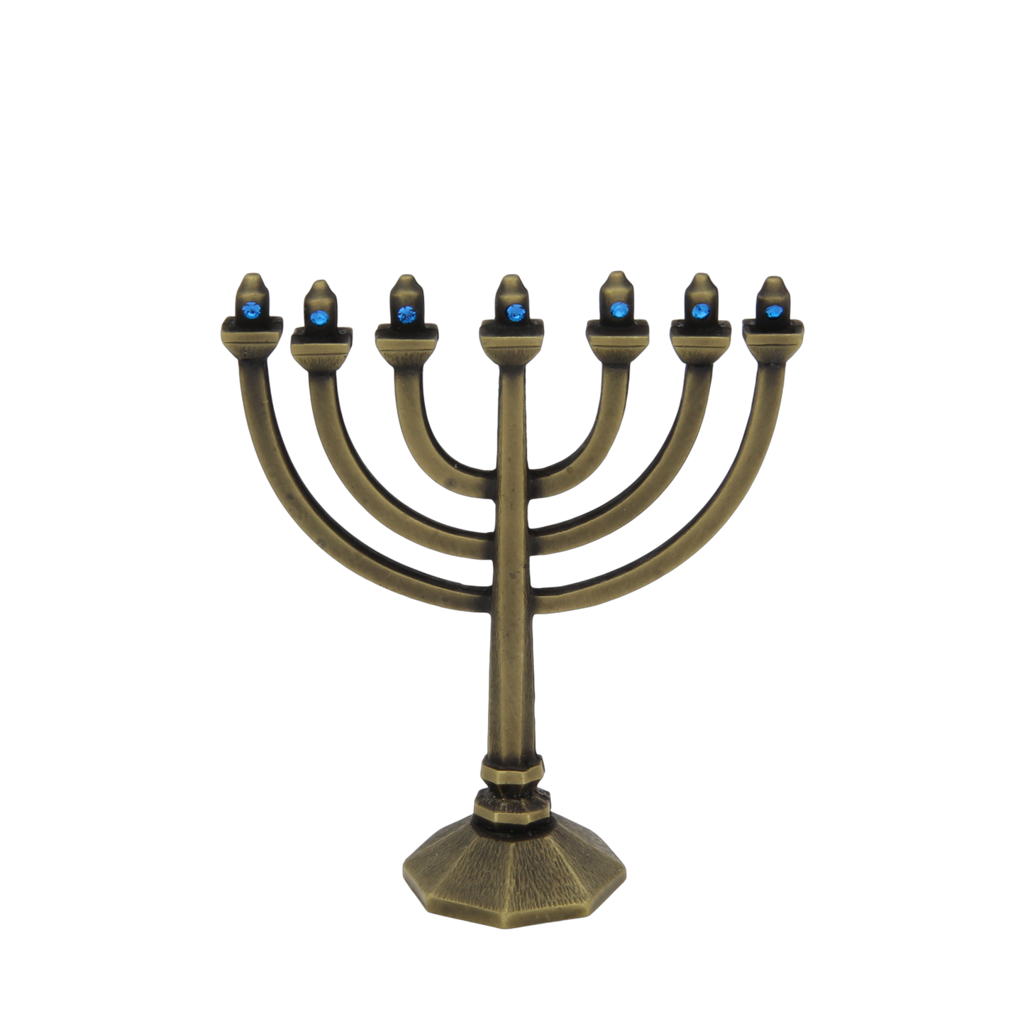 Crystal Mini-Menorah - Old Brass - Capri Blue