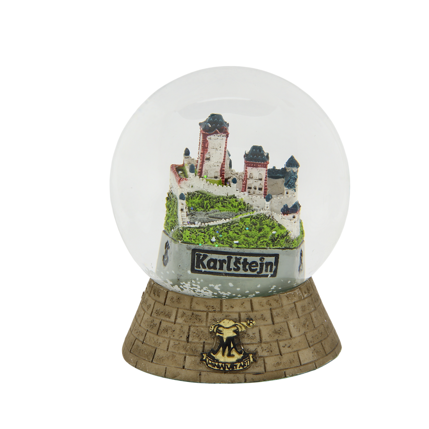 Snow globe featuring Karlštejn Castle design on textured base – Prague Judaica. - Large - Prague Judaica