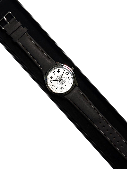 Mens Altneu Hebrew Backwards Watch - Black Leather