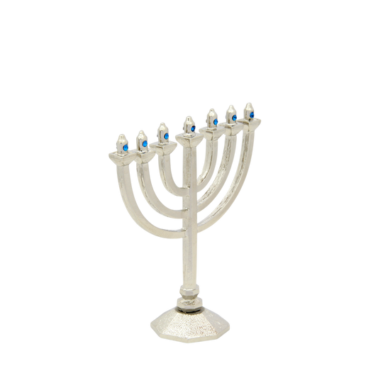 Crystal Mini-Menorah - Silver plated - Capri Blue