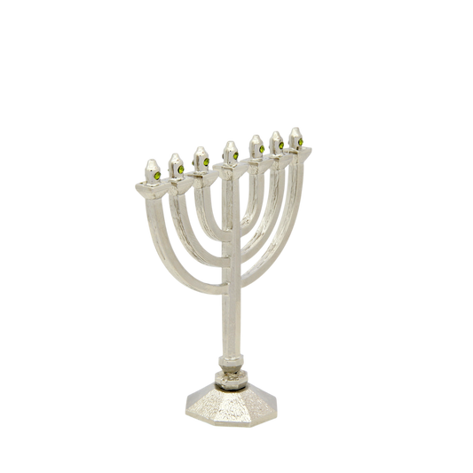 Crystal Mini-Menorah - Silver plated - Olivine