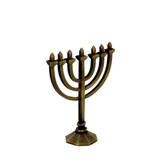 Crystal Mini-Menorah - Old Brass - Light Siam