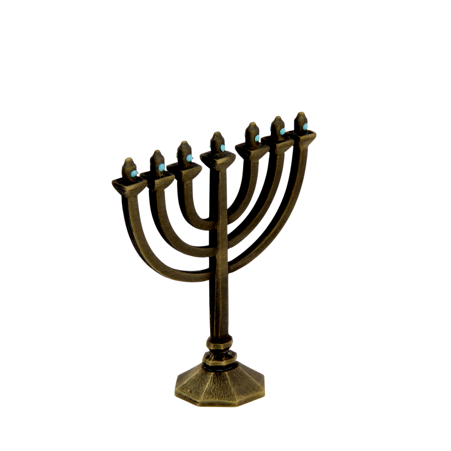 Crystal Mini-Menorah - Old Brass - Turquoise