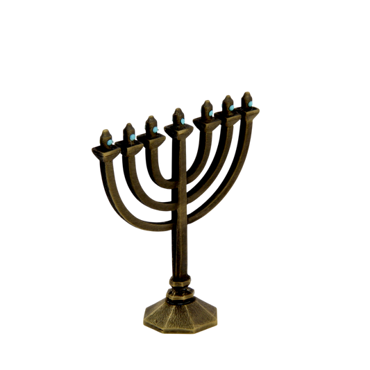 Crystal Mini-Menorah - Old Brass - Turquoise