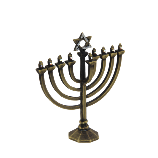 Crystal Mini-Chanukiah - Old Brass - Crystal AB