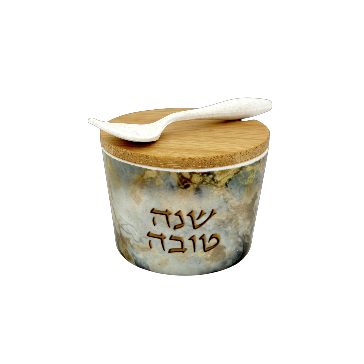Bamboo Honey Dish "Shana Tovah" - Blue Marble