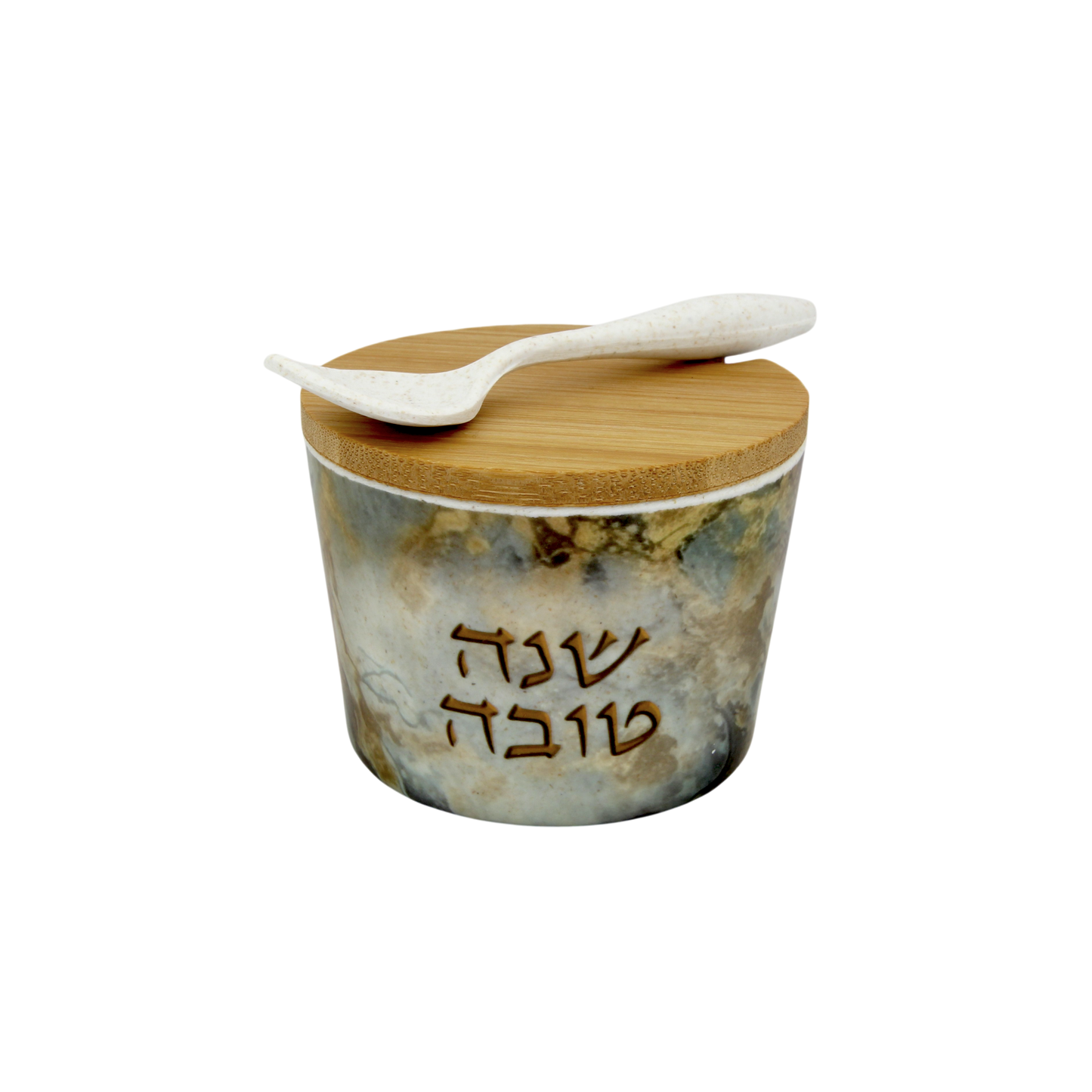 Bamboo Honey Dish "Shana Tovah" - Blue Marble
