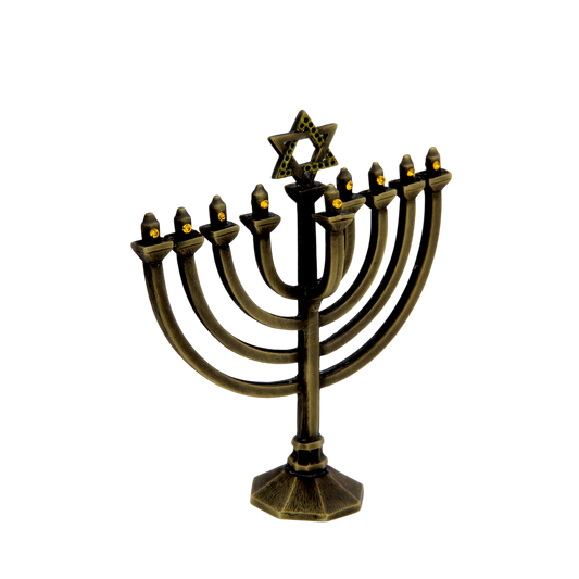 Crystal Mini-Chanukiah - Old Brass - Topaz