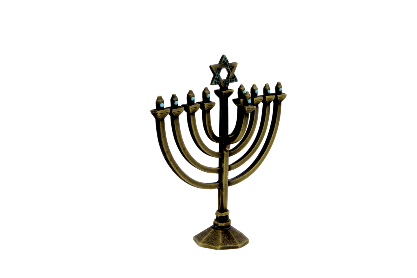 Crystal Mini-Chanukiah - Old Brass - Turquoise