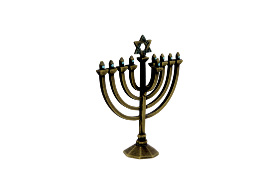 Crystal Mini-Chanukiah - Old Brass - Turquoise