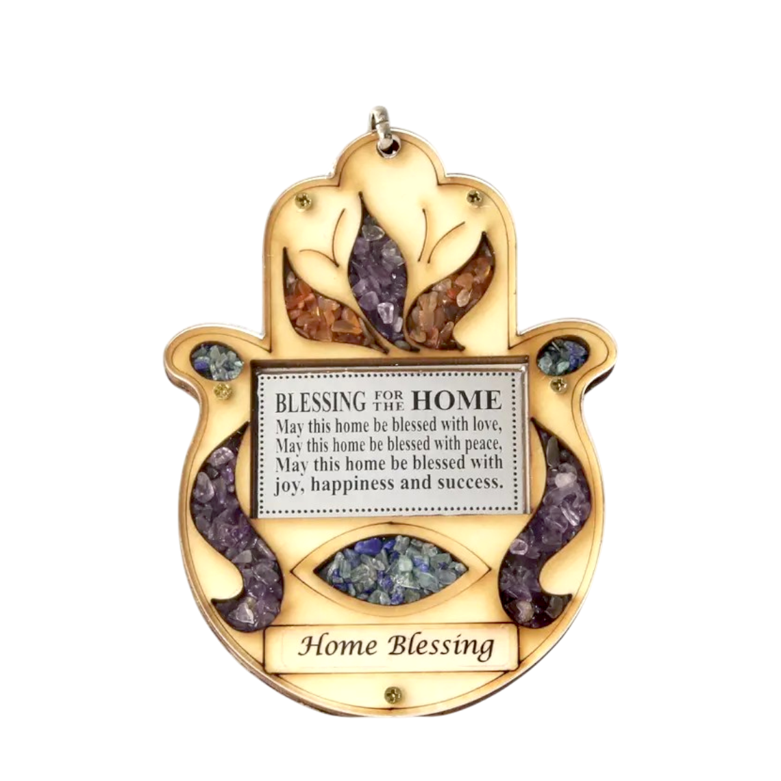 Wooden Hamsa wall hanging - Home Blessing (English)