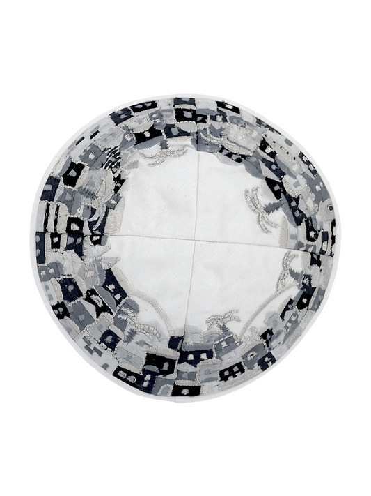 Kippah Emanuel - Embroidered - Full Jerusalem- Black