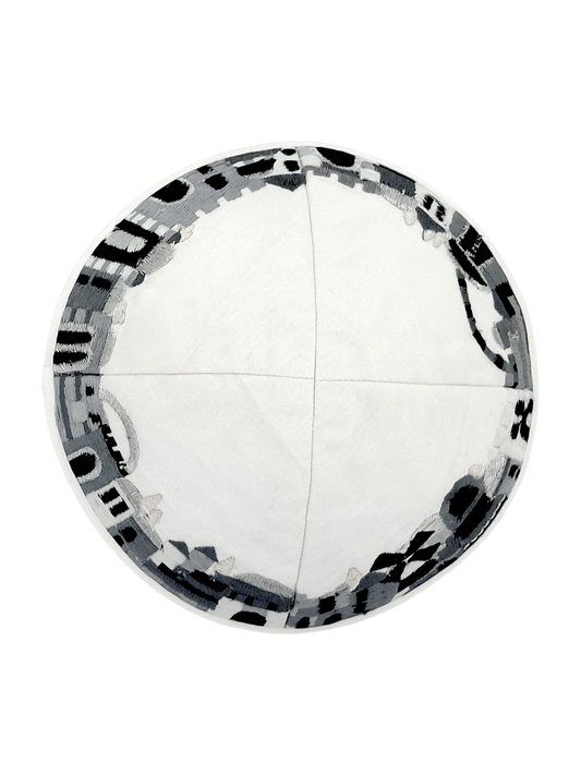 Kippah Emanuel - Embroidered - Jerusalem - Silver - Black